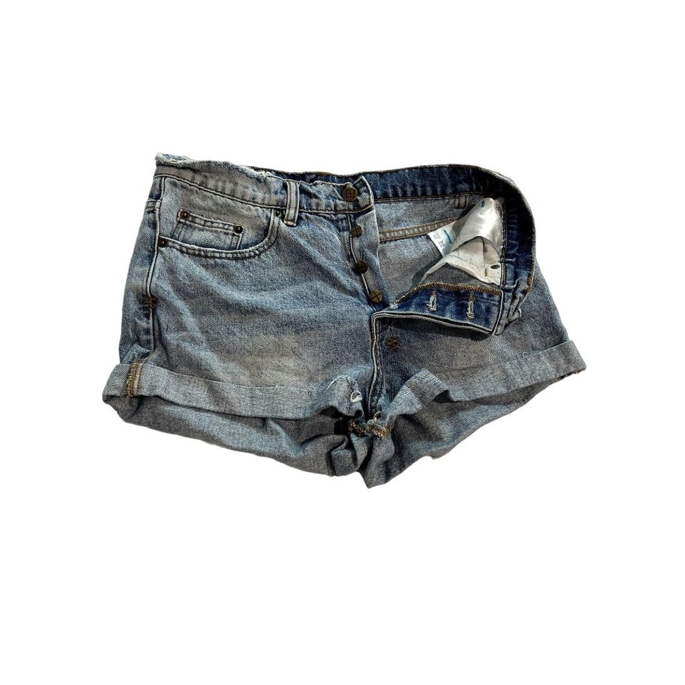 Ksubi Button Fly Denim Shorts in Blue